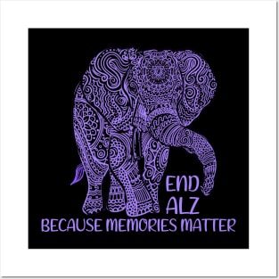 End Alz Memories Matter Elephant Alzheimer's Awareness Posters and Art